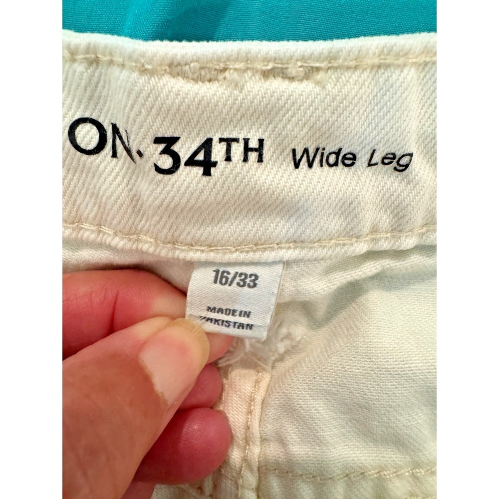 On 34th Cream Wide Leg Baggy Denim Jeans Women's 16/33 Stretch Boho Summer - Picture 4 of 9